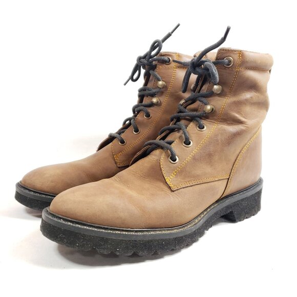 Youth Lace-Up Ankle Boots With Rugged Rubber Sole Size 5.5 D Brown Leather - Picture 2 of 9